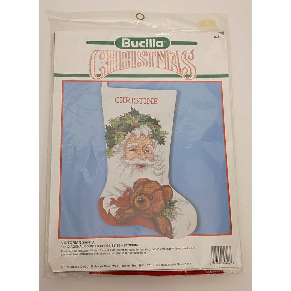 Bucilla Victorian Santa Teddy Cross Stitch Christmas Stocking Kit 82826 Vintage